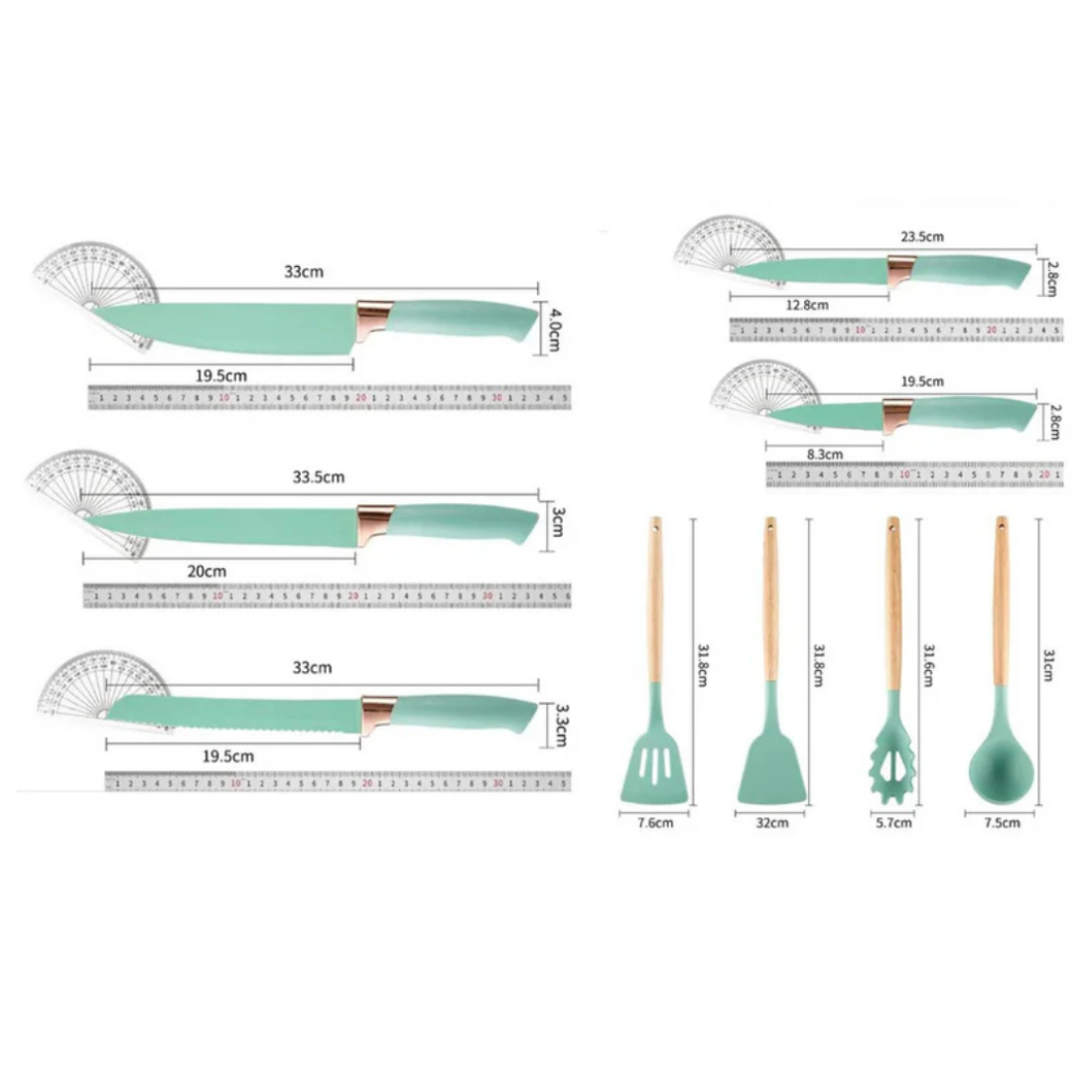 Utensilios de Cocina · 19 piezas · Verde Agua