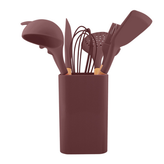Utensilios de Cocina · 8 piezas · Silicona y Madera